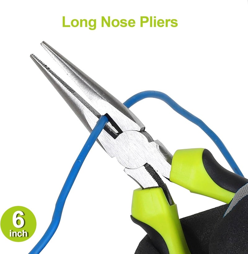 FASTPRO 5-Piece Utility Pliers Set with Storage Bag, Includes Groove Joint, Diagonal, Long Nose, Slip Joint Pliers and 8" Adjustable Wrench, Green - Image 4